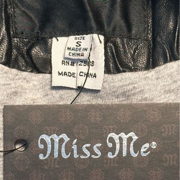 Miss Me Black Metallic Beaded Moto Vegan Leather Jacket - Picture 9 of 11
